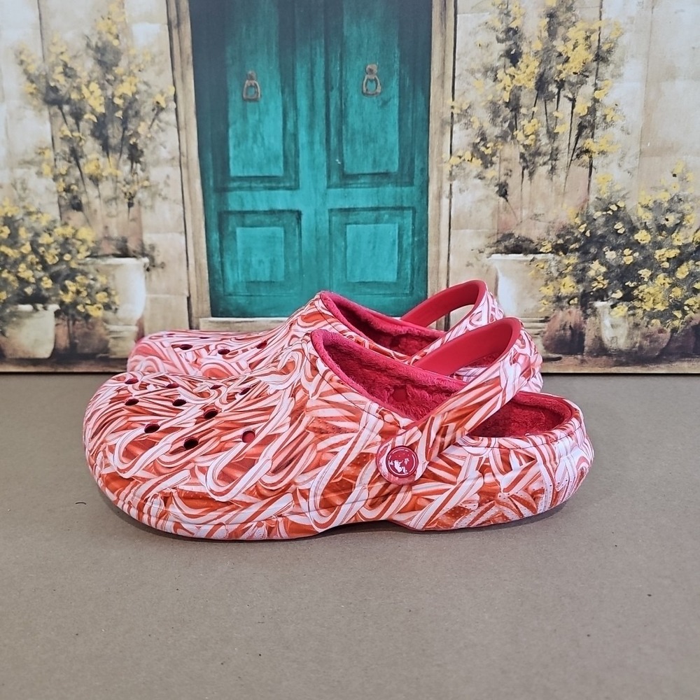 Crocs Classic Lined Candy Cane Slip On Clogs Red White Women's Size 11